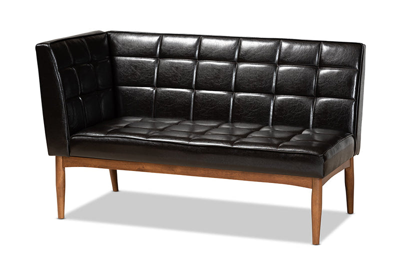 Yara Dark Brown Faux Leather Walnut Brown 2Pc Dining Nook Banquette Set Baxton