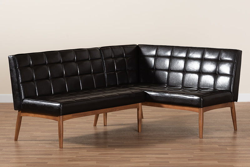 Yara Dark Brown Faux Leather Walnut Brown 2Pc Dining Nook Banquette Set Baxton
