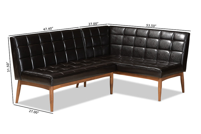 Yara Dark Brown Faux Leather Walnut Brown 2Pc Dining Nook Banquette Set Baxton