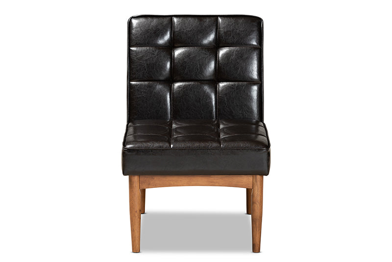 Yara Mid-Century Modern Dark Brown Faux Leather Upholstered and Walnut Brown Finished Wood Dining Chair