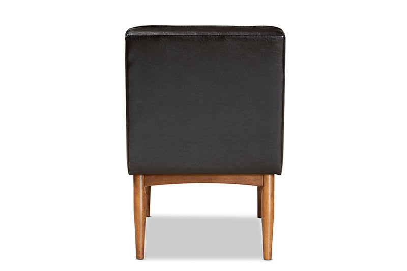 Yara Mid-Century Modern Dark Brown Faux Leather Upholstered and Walnut Brown Finished Wood Dining Chair