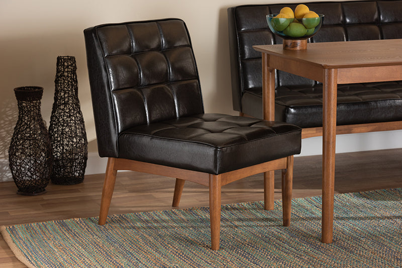 Yara Mid-Century Modern Dark Brown Faux Leather Upholstered and Walnut Brown Finished Wood Dining Chair