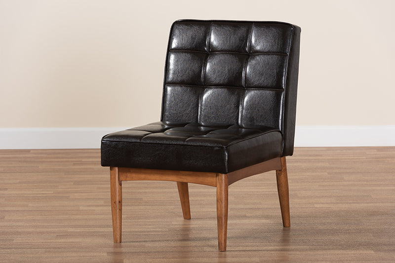 Yara Mid-Century Modern Dark Brown Faux Leather Upholstered and Walnut Brown Finished Wood Dining Chair