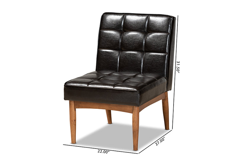 Yara Mid-Century Modern Dark Brown Faux Leather Upholstered and Walnut Brown Finished Wood Dining Chair