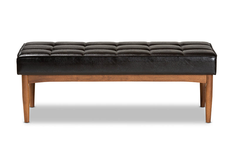 Yara Dark Brown Faux Leather Upholstered and Walnut Brown Dining Bench Baxton