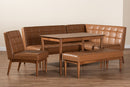 Yara Tan Faux Leather Upholstered and Walnut Brown 5-Piece Dining Nook Set Baxton