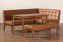Yara Tan Faux Leather Upholstered and Walnut Brown 4Pc Dining Nook Set Baxton