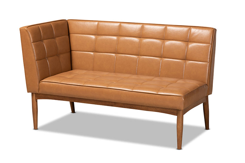 Yara Tan Faux Leather Upholstered and Walnut Brown 2Pc Dining Nook Banquette Set Baxton