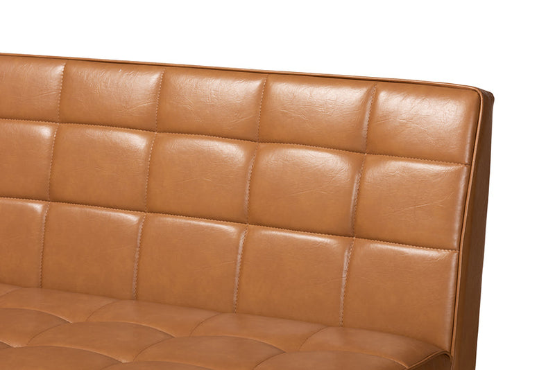 Yara Tan Faux Leather Upholstered and Walnut Brown 2Pc Dining Nook Banquette Set Baxton