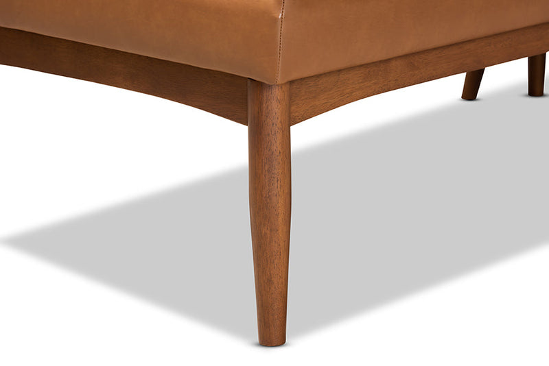 Yara Tan Faux Leather Upholstered and Walnut Brown 2Pc Dining Nook Banquette Set Baxton