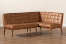 Yara Tan Faux Leather Upholstered and Walnut Brown 2Pc Dining Nook Banquette Set Baxton