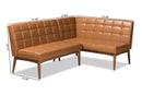 Yara Tan Faux Leather Upholstered and Walnut Brown 2Pc Dining Nook Banquette Set Baxton