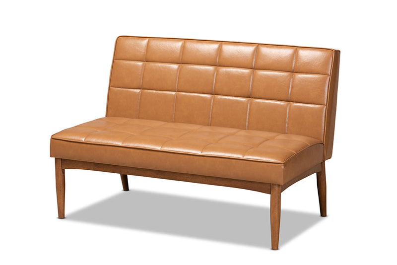 Yara Tan Faux Leather Upholstered and Walnut Brown 3-Piece Dining Nook Set Baxton