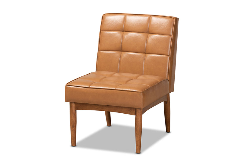 Yara Mid-Century Modern Tan Faux Leather Upholstered and Walnut Brown Finished Wood Dining Chair