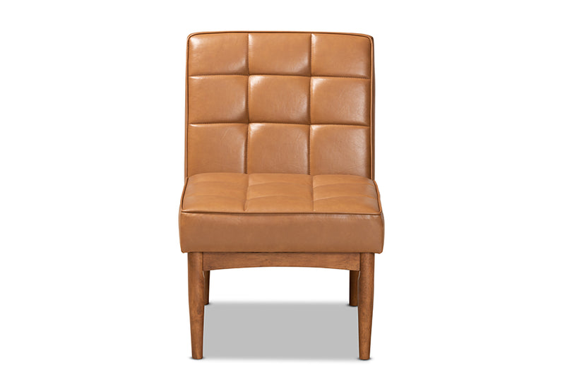 Yara Mid-Century Modern Tan Faux Leather Upholstered and Walnut Brown Finished Wood Dining Chair