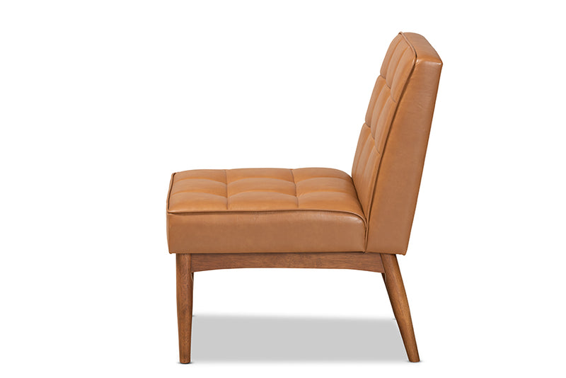 Yara Mid-Century Modern Tan Faux Leather Upholstered and Walnut Brown Finished Wood Dining Chair