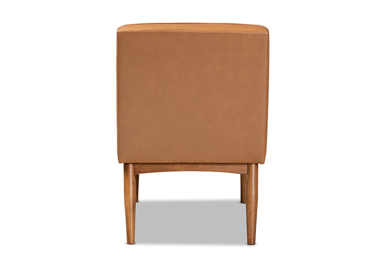 Yara Mid-Century Modern Tan Faux Leather Upholstered and Walnut Brown Finished Wood Dining Chair