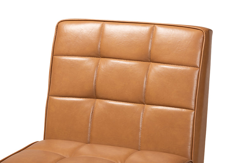 Yara Mid-Century Modern Tan Faux Leather Upholstered and Walnut Brown Finished Wood Dining Chair