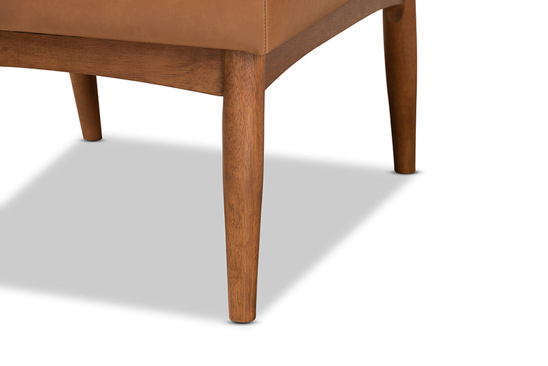 Yara Mid-Century Modern Tan Faux Leather Upholstered and Walnut Brown Finished Wood Dining Chair