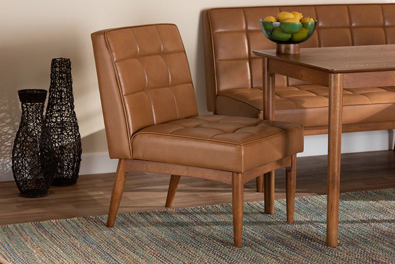 Yara Mid-Century Modern Tan Faux Leather Upholstered and Walnut Brown Finished Wood Dining Chair