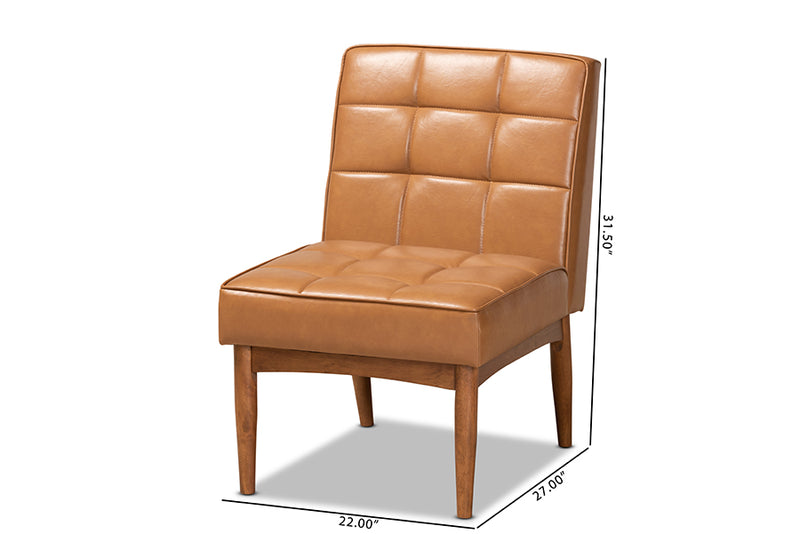 Yara Mid-Century Modern Tan Faux Leather Upholstered and Walnut Brown Finished Wood Dining Chair