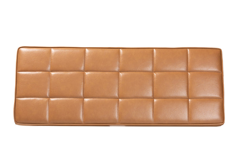 Yara Tan Faux Leather Upholstered and Walnut Brown Dining Bench Baxton