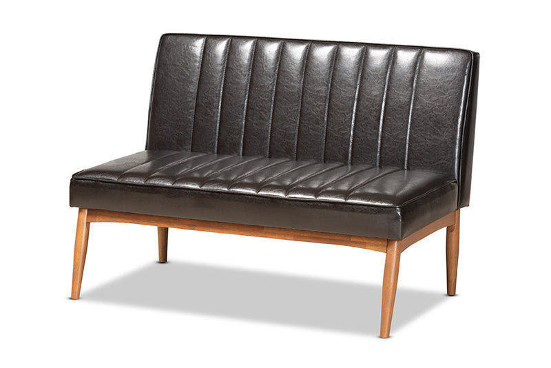 Camelia Dark Brown Faux Leather Walnut Brown 5-Piece Dining Nook Set Baxton