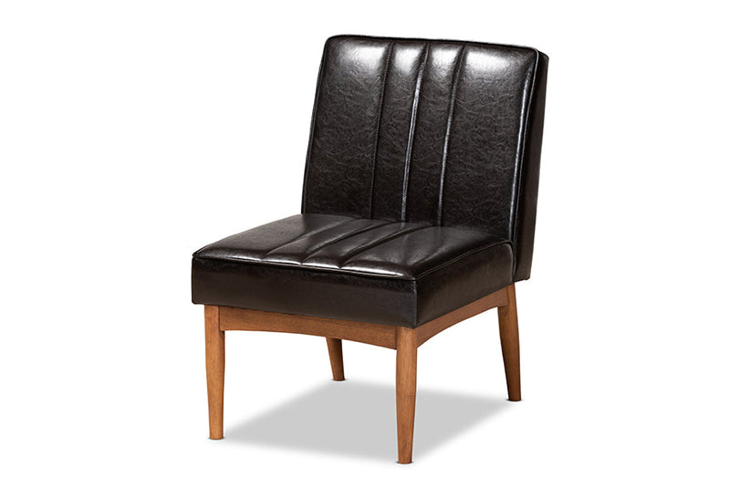 Camelia Dark Brown Faux Leather Walnut Brown 5-Piece Dining Nook Set Baxton