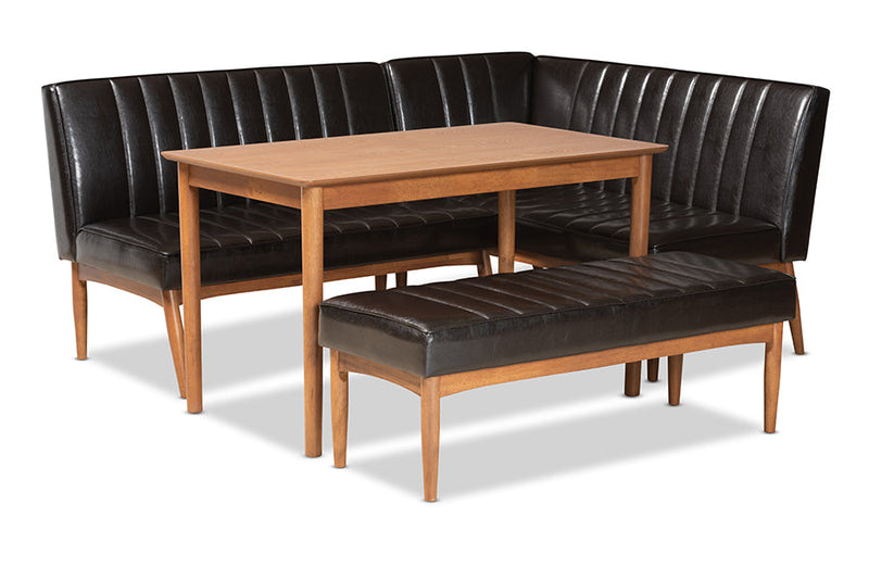 Camelia Dark Brown Faux Leather Walnut Brown 4Pc Dining Nook Set Baxton