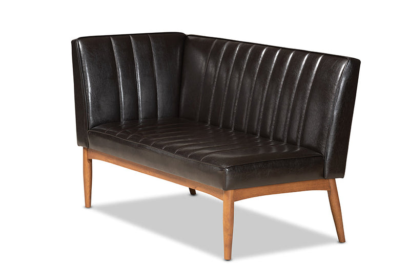 Camelia Dark Brown Faux Leather Walnut Brown 2Pc Dining Nook Banquette Set Baxton