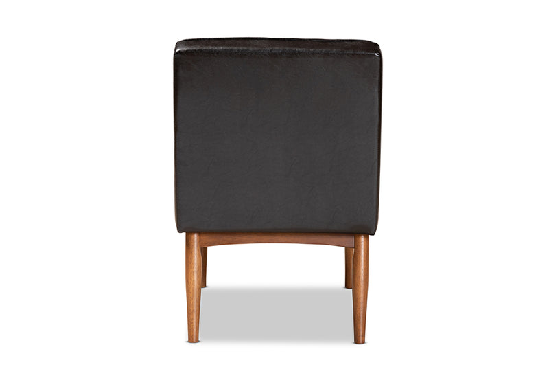 Camelia Mid-Century Modern Dark Brown Faux Leather Upholstered and Walnut Brown Finished Wood Dining Chair