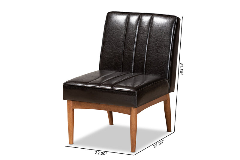 Camelia Mid-Century Modern Dark Brown Faux Leather Upholstered and Walnut Brown Finished Wood Dining Chair