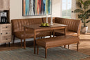 Camelia Tan Faux Leather Upholstered and Walnut Brown 4Pc Dining Nook Set Baxton