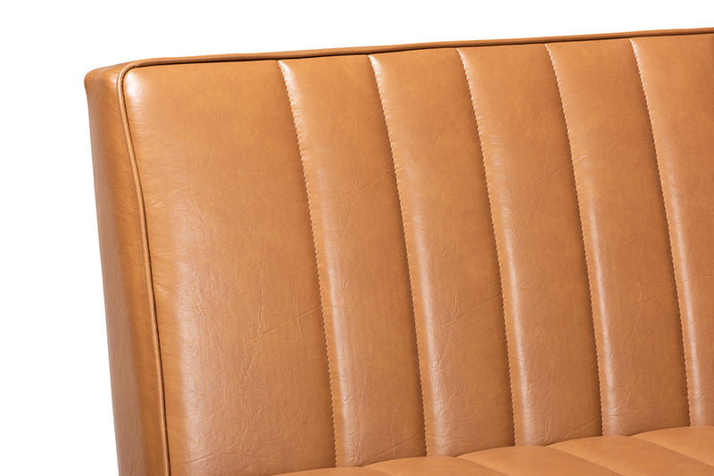 Camelia Tan Faux Leather Walnut Brown 2Pc Dining Nook Banquette Set Baxton