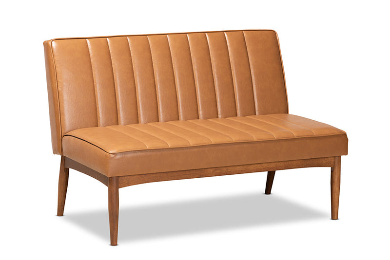 Camelia Tan Faux Leather Upholstered and Walnut Brown 3-Piece Dining Nook Set Baxton