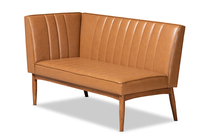 Camelia Tan Faux Leather Upholstered and Walnut Brown 3-Piece Dining Nook Set Baxton