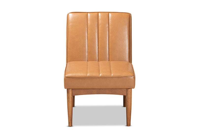 Camelia Mid-Century Modern Tan Faux Leather Upholstered and Walnut Brown Finished Wood Dining Chair