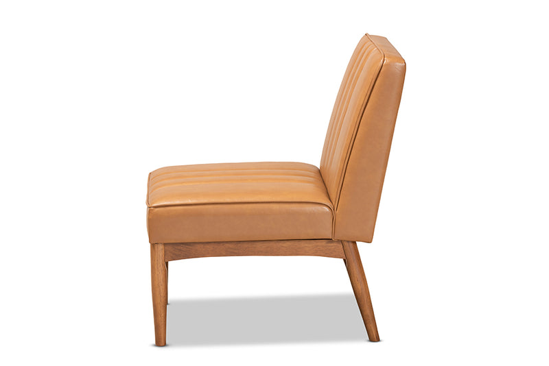 Camelia Mid-Century Modern Tan Faux Leather Upholstered and Walnut Brown Finished Wood Dining Chair