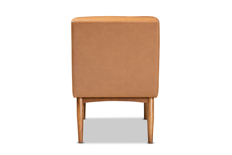 Camelia Mid-Century Modern Tan Faux Leather Upholstered and Walnut Brown Finished Wood Dining Chair