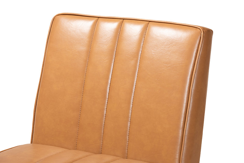 Camelia Mid-Century Modern Tan Faux Leather Upholstered and Walnut Brown Finished Wood Dining Chair