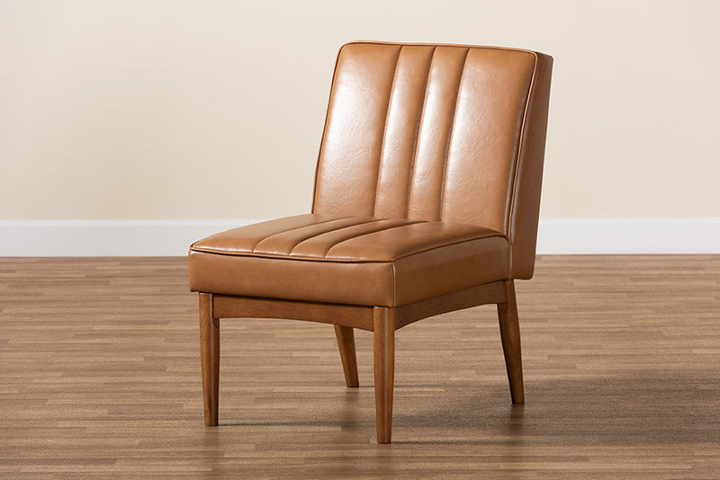 Camelia Tan Faux Leather Walnut Brown Dining Chair Baxton