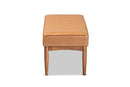 Camelia Tan Faux Leather Walnut Brown Dining Bench Baxton