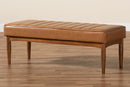 Camelia Tan Faux Leather Walnut Brown Dining Bench Baxton