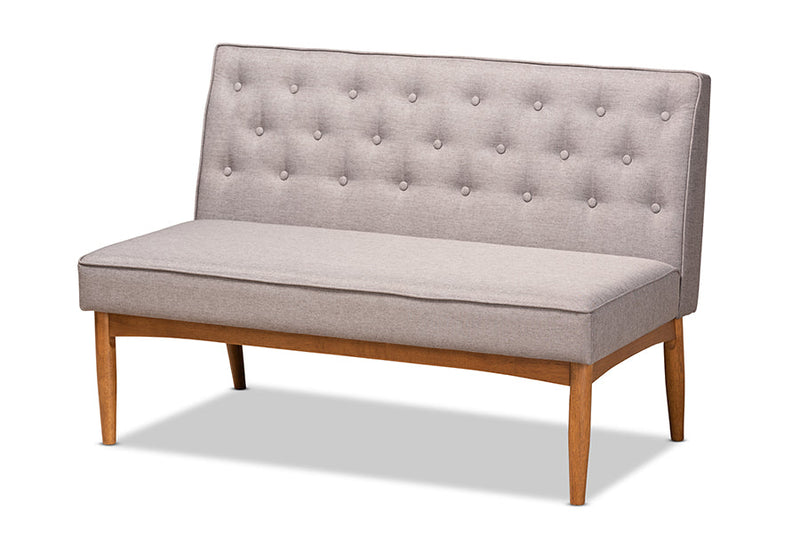 Mario Gray Fabric Walnut Brown 2Pc Dining Nook Banquette Set Baxton