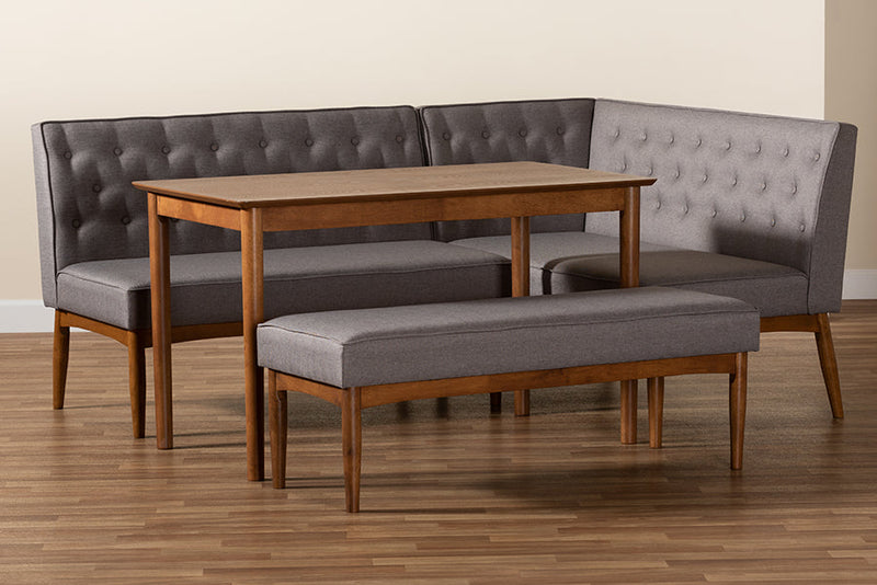 Mario Gray Fabric Upholstered and Walnut Brown 4Pc Dining Nook Set Baxton