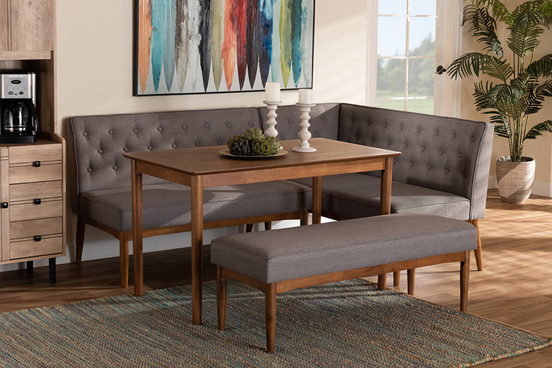 Mario Gray Fabric Upholstered and Walnut Brown 4Pc Dining Nook Set Baxton