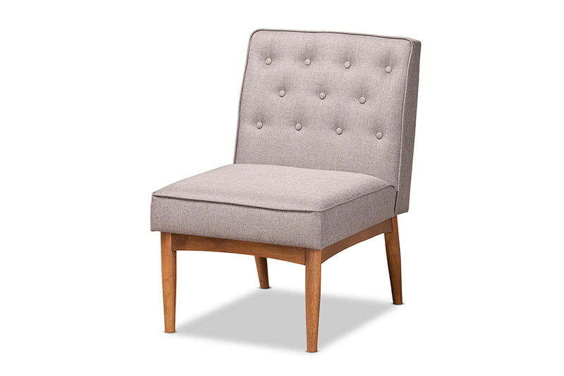 Mario Mid-Century Modern Gray Fabric Upholstered and Walnut Brown Finished Wood Dining Chair