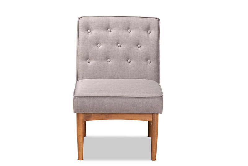 Mario Mid-Century Modern Gray Fabric Upholstered and Walnut Brown Finished Wood Dining Chair