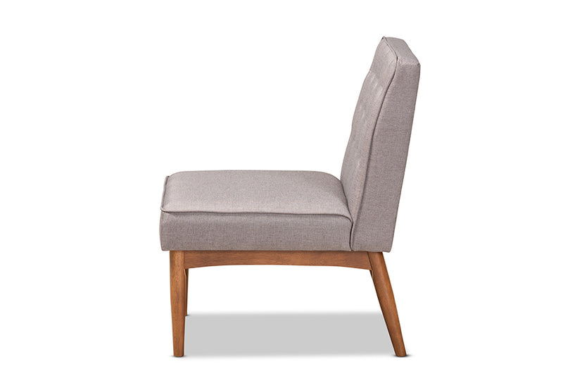 Mario Mid-Century Modern Gray Fabric Upholstered and Walnut Brown Finished Wood Dining Chair