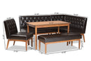 Mario Dark Brown Faux Leather Walnut Brown 5-Piece Dining Nook Set Baxton